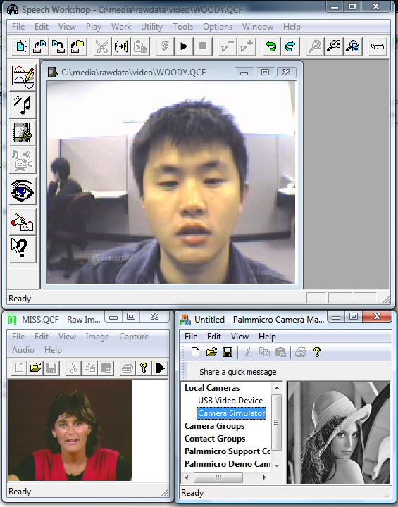 Screen shot of Speech Workshop, Raw Image Viewer and CamMan